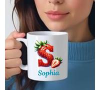 Aye Do Gifts Women's Personalised Strawberry Initial & Name Mug Gift in White Aye Do Gifts White
