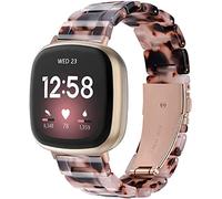 Ayeger Resin Wristband Compatible with Fitbit Versa 4 3 Bands/Fitbit Versa Sense 2 1 Bands,Women Men Lightweight Bracelet Strap with Stainless Steel Metal Buckle(Leopard)