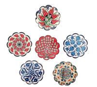 Ayennur Turkish Ceramic Plate Absorbent Daisy Desing Coasters for Drinks House Warming,Living Room Decoration Gift Set of 6 No Holder,Oversize Better Protects Furniture from Damage (Multi 3)