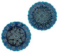 Ayennur Turkish Decorative Plate Set of 2-7.08''(18 cm) Handmade Ceramic Ornament for Home Hanging Wall Decor