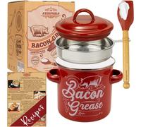 ayerphalo Bacon Grease Container with Strainer - With Food-Grade Silicone Spatula