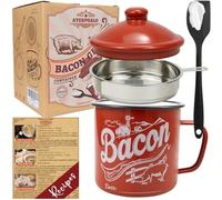 Ayerphalo Bacon Grease Container with Strainer - With Food-Grade Silicone Spatula, 46oz Large Enamel Rustic Farmhouse Fat Container, Keeper, Recipes, Dishwasher Safe