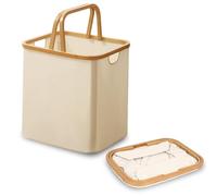AYES Foldable Laundry Basket,Collapsible Clothes Hamper with Handles,Space Saving Storage Bin,Waterproof Fabric with Bamboo Frame for Bedroom and Bathroom (Beige, 55L)