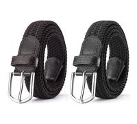 AYESY Belts for Men, 2 Pieces Stretch Braided Belt, No Hole Adjustable Braided Stretch Vintage Belt for Unisex Men Women, Boys and Girls, Great for Jeans, Casual, Cowboy & Work Wear(Brown+Black)