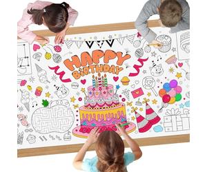 AYESY Birthday Cake Coloring Tablecloth, 72 x 28 inch DIY Kids Party Tablecloth, Giant Colouring Poster Table Cloth for Kids, Boys Girls Birthday Gift, Craft Doodle Art