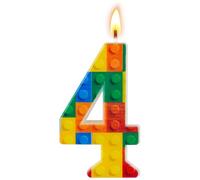 AYESY Building Block Birthday Number Candles, Number 4 Birthday Cake Topper Decoration, Building Block Theme 4th Cake Candles for Boys Girls Party Decorations Supplies