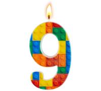 AYESY Building Block Birthday Number Candles, Number 9 Birthday Cake Topper Decoration, Building Block Theme 9th Cake Candles for Boys Girls Party Decorations Supplies