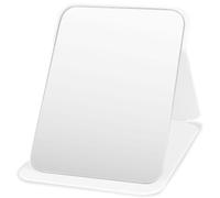 AYESY Folding Tabletop Mirror, 16 * 11cm White PU Leather Portable Travel Desktop Vanity Mirror with Stand for Office Desk, Vanity Table, Travel, Camping