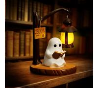 AYESY Ghost Reading Book Lamp, Cute 3D LED Ghosts Reading Book Statue Night Light, Halloween Desk Decorations for Bedroom Bookshelf Bedside, Gifts for Book Lover