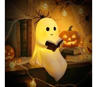 AYESY Ghost Reading Book Lamp, Cute 3D LED Ghosts Reading Book Statue Night Light, Halloween Desk Decorations for Bedroom Bookshelf Bedside, Gifts for Book Lover
