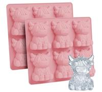 AYESY Highland Cow Ice Cube Tray, 2PCS Mini Cute Highland Cow Ice Mold Silicone, BPA Free, Funny Ice Mold for Whisky Cocktails Drinks Homemade, Unique Gift for Men Women