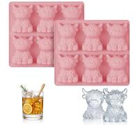 AYESY Highland Cow Ice Cube Tray, 2Pcs Mini Highland Cow Ice Mold Silicone | BPA Free, Funny Ice Mold for Whisky Cocktails Drinks Homemade, Unique Gift for Men Women
