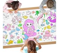 AYESY Mermaid Coloring Tablecloth, 72 x 28 inch DIY Kids Party Tablecloth, Giant Colouring Poster Table Cloth for Kids, Boys Girls Birthday Gift, Craft Doodle Art