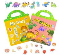 AYESY Reusable 3D Puffy Sticker Book, Human Body Structure & Dinosaurs, Puffy Sticker Travel Stickers, Educational Sensory Learning Toy, Girls & Boys Age 3-6