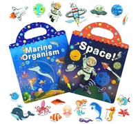 AYESY Reusable 3D Puffy Sticker Book, Space+Ocean, Puffy Sticker Game Travel Stickers and Educational Sensory Learning Toy, Girls Boys Birthday Gifts (3-6 Age)