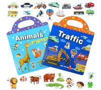 AYESY Reusable Sticker Books, Reusable 3D Puffy Sticker Book, Transport+Animals, Puffy Sticker Game Travel Stickers and Educational Sensory Learning Toy, Girls Boys Birthday Gifts (3-6 Age)