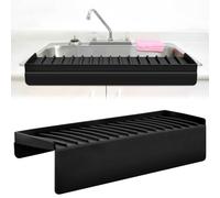 AYESY Silicone Sink Edge Protector Splash Guard, Kitchen Mat 5 Degree Tilt Angle Draining, Bathroom Sink Slope for Granite Quartz Countertop, Prevent Water Splashing - Black