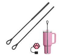 AYESY Silicone Straw Brush, 2Pcs 9.84in Extra Long Straw Cleaning Brush, Non-Slip Handle, Reusable Bendable Cleaning Tool for Cleaning Glass Metal Straws, 9mm&6mm