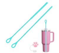 AYESY Silicone Straw Brush, 2Pcs 9.84in Extra Long Straw Cleaning Brush, Non-Slip Handle, Reusable Bendable Cleaning Tool for Cleaning Glass Metal Straws, 9mm&6mm