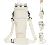 AYESY Water Bottle Carrier Bag, Water Bottle Holder with Adjustable Strap & Phone Pocket Compatible for Stanley Cup, Fits Stanley Quencher 40 oz Tumbler, Walking Hiking Camping-White