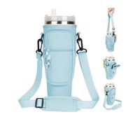 AYESY Water Bottle Carrier Bag, Water Bottle Holder with Adjustable Strap & Phone Pocket Compatible for Stanley Cup, Fits Stanley Quencher 40 oz Tumbler, Walking Hiking Camping-Blue