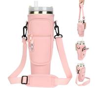 AYESY Water Bottle Carrier Bag, Water Bottle Holder with Adjustable Strap & Phone Pocket Compatible for Stanley Cup, Fits Stanley Quencher 40 oz Tumbler, Walking Hiking Camping-Pink