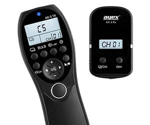 ayex AX-5 Wireless Timer Remote Control, compatible with Fujifilm cameras using the RR90 connector, such as X100F X-T20 X-T2 X-E2 X-H1 X-M1 X-A3 X-A10 GFX 50S X-Pro2 It supports low/high-speed continuous shooting, bulb mode, timed shutter release, and more