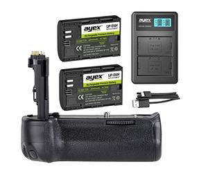 ayex Battery Grip Compatible with Canon EOS 70D 80D 90D + 2x LP-E6N Battery + USB Dual Charger Battery Grip Ideal for Photographing in Portrait Format