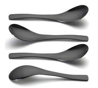 AYFDISHS 6 Inch Asian Soup Spoons, Black Stainless Steel Ramen Spoons, Short Handle Spoon for Ramen & Pho, Set of 4, Heavy Duty & Dishwasher Safe