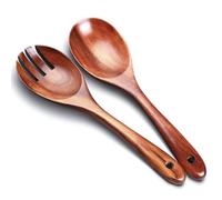 AYFDISHS Salad Servers,Wooden Salad Tongs,10.4 in Serving Utensils Set,Acacia Salad Spoon and Fork Set Long Handle Salad Server Set Wood Serving Utensils