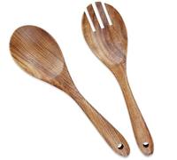 AYFDISHS Wooden Salad Servers, 10.2" Acacia Wood Salad Fork & Spoon for Serving, Olive Wood Salad Serving Utensils Set of 2, Teak Salad Tongs for Kitchen