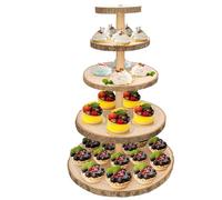 Ayfjovs 5 Tiered Rustic Cupcake Stand - Detachable Wood Slices Round Cake Tower Holder for Party and Wedding Decoration