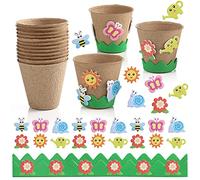 Ayfjovs Garden Paper Pot Craft Kit 15 Pack Flower Plant Spring Craft with 105 PCS Adhesive Foam Stickers and 15 PCS Paper Mache Pots, Flower Planting Growing Kit Science and Garden for Kids