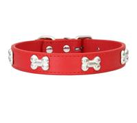 AYGCI Leather Dog Collar for Small Medium Large Dog Adjustable Soft Breathable Leather Metal Bone Studded Padded Puppy Collar Waterproof Dog Pet Collar M