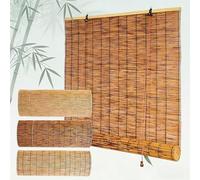 AYHSMNOU 70% Blackout Roller Blind Bamboo Blinds Outdoor Roman Blinds for Windows Light Filtering Privacy Waterproof Bamboo Roll Up Shade 50 70 80 90 100 110 140 150 160cm Custom Roller Shutter
