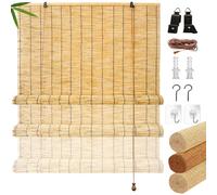 AYHSMNOU Outdoor Roller Reed Blinds Natural Bamboo Roll Up Shade 30 70 90 100 120 140 160 180cm with Lifter Made to Measure Easy Install Privacy Screening Curtains for Indoor Outdoor Roller Blinds