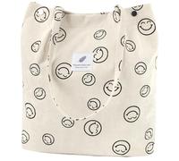 Ayieyill Corduroy Tote Bag for Women Canvas Shoulder Cord Purse with Inner Pocket, Smile, L