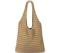 Ayieyill Crochet Mesh Beach Bag, Summer Vacation Boho Knit Bag for Women in Brown