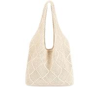 Ayieyill Crochet Tote Bag For Women, Crochet Mesh Beach Tote Bag Summer Vacation Aesthetic Boho Knit Bag for Women, L/Beige, 15.7 inches (length) x 7.8 inches (width) x 23.6 inches (height), Crochet