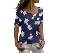 AYIFU Womens 2023 Summer Tops Short Sleeve Blouses Color Block Tunic Casual Blouses, 1-blue Lily, XXL
