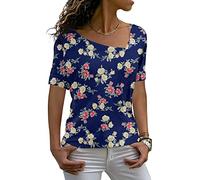 AYIFU Womens 2023 Summer Tops Short Sleeve Shirts Color Block Tunic Casual Blouses, 1-blue Camellia, XXL