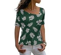 AYIFU Womens 2023 Summer Tops Short Sleeve Shirts Color Block Tunic Casual Blouses, 1-dark Green Flower, XXL