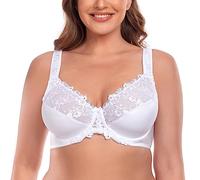 Ayigedu Women's Full Coverage Minimiser Bra Floral Lace Non Padded Plus Size Underwired Bra 44GG White