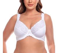 Ayigedu Women's Lace Underwire Minimizer Bra Plus Size Non Padded Comfort Cushion Strap 34-GG White