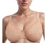 Ayigedu Women's Plus Size Bra Full Coverage Underwired Minimiser Non Padded Floral Lace Bras 32GG Beige