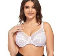 Ayigedu Women's Plus Size Bra Full Coverage Underwired Minimiser Non Padded Floral Lace Bras 38GG White