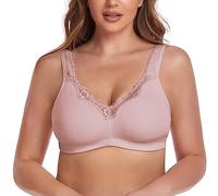 Ayigedu Women's Plus Size Soft Cotton Bra Lace Full Coverage Wirefree Non-Padded Bras 40DD Pink