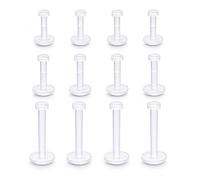 Ayiicerr 16G Bioflex Clear Piercing Retainers - Transparent Nose & Ear Piercing Keepers, MRI & X-Ray Safe, Invisible Studs for Work, School, Sports & Hospital Use, 6mm 8mm 10mm (12Pk)