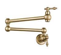 AYIVG Kitchen Sink Brass Wall Mount Single Hole Two Handle Pot Filler Folding Faucet Brushed Gold Finish