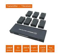 AYJYZHIAG 1x7 Splitter Extender 60m 1x2 UTP Cat5e Cat6 1080P RJ45 extensor Transmitter Receiver(One TX and Seven RX)